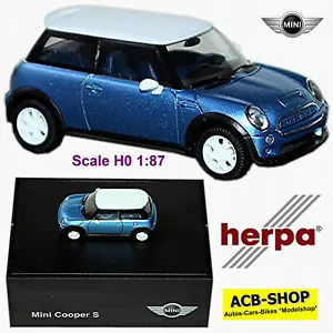 New Mini Cooper S Limousine 2003-06 R53 Electric Blue Blue Metallic 1:87 Herpa - Picture 1 of 9