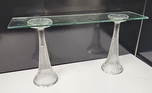 (2) Fontana bibite vintage farmacia vetro scanalato alzatina 12" alta con ripiano - Foto 1 di 15