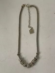 Vintage ANN KLEIN Gold Tone Mesh Rhinestone Necklace - Picture 1 of 14