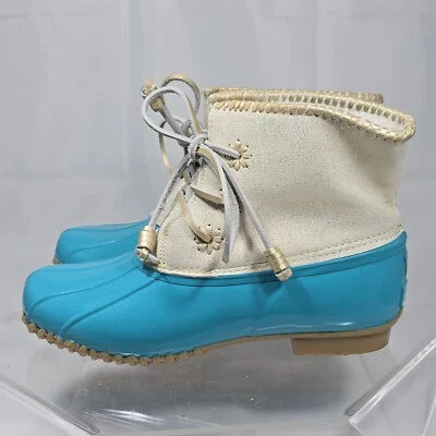 Jack Rogers Chloe Duck Rain Ankle Boots Caribbean Blue Women 10 Aqua Sparkly - Image 1 of 4