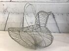Vintage Chicken Shaped Metal Wire Egg Basket Small 13" Long 8" Wide