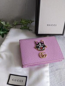 GUCCI Bosco GG Marmont Leather Compact Wallet Dog Pink Used with Box Japan - Picture 1 of 12