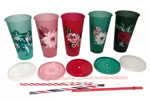 Starbucks 2022 Holiday Glitter Reusable Cold Cup 5er Pack 24oz Blumen Strohhalme Lesen - Bild 1 von 5