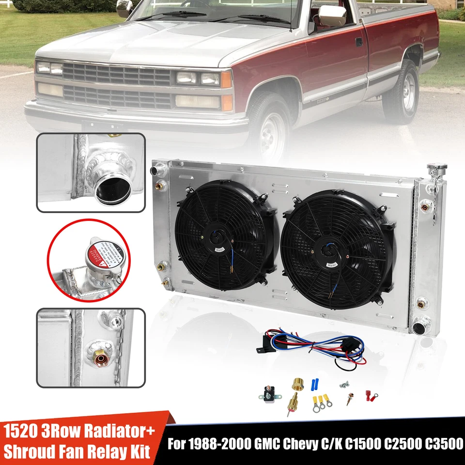 For 1988-2000 CHEVY C/K 1500 2500 3500 Tahoe GMC Yuko 3 Row Radiator Shroud Fan - Image 1 of 4