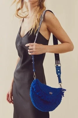 Free People Blue Macrame Moon Crossbody Removable Boho Strap NWOT $78 - Image 1 of 4