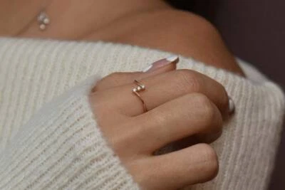 14k Gold Minimalist Diamond Ring, Tiny Diamond Ring, Dainty Women Diamond Ring - Image 1 of 4