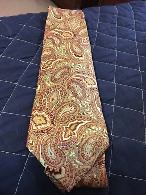 Venturi Uomo Mens Necktie Vintage Orange Paisley Silk - Image 1 of 4