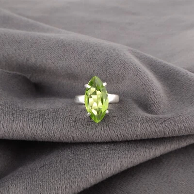 Genuine Peridot Sterling Silver Memorial Day Band August Birthstone Wedding Ring - Image 1 of 4