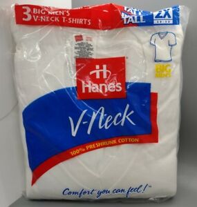 Hanes V-Neck White T-Shirts 3 Pk VTG Size 2X 50-52 Made In USA 1997 100% Cotton