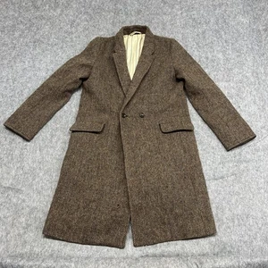 Harris Tweed Mantel Herren klein braun Wolle Fischgrät Relacher langer Mantel - Bild 1 von 23