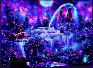 70"x90" Boho Botanical Fantasy World Cabin Arco Iris Negro LT Tapiz Colgante de Pared - Imagen 1 de 10