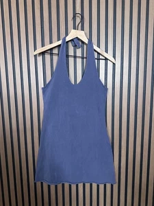 Brandy Melville Mini Dress OS Womens Blue Purple Neck Tie Halter Open Back - Picture 1 of 5