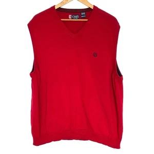 Chaps Sweater Vest Men's 3XB Red Cotton V Neck Sleeveless Solid - Picture 1 of 8