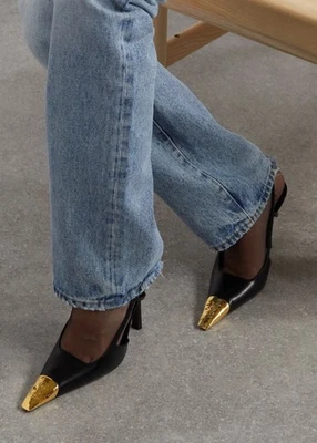 JEANNE slingback pumps in smooth leatherBLACK AND GOLD - Image 1 of 4