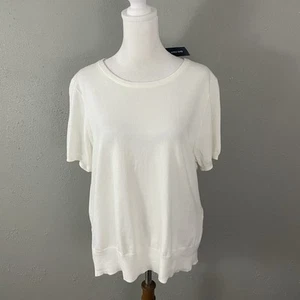 NEW Lands End $39 Supima Cotton Top XL Ivory Soft Knit Short Sleeve Pullover - Picture 1 of 9