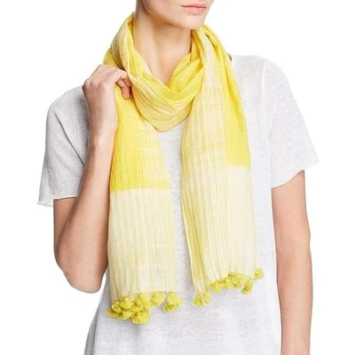 Cachecol Eileen Fisher algodão orgânico/seda enrugado Yarrow Pom-Pom acabamento borla - Imagem 1 de 4