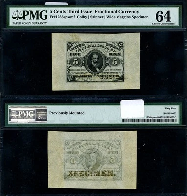 FR. 1236 SP 5 c. 3rd Issue Fractional Note Wide Margin Front Choice PMG CU64 - Image 1 of 3