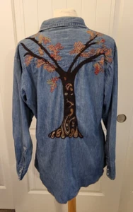 Vintage Washington Dee Cee Western Shirt Womens LG 15 1/2 - 33 Blue Button Up - Picture 1 of 5