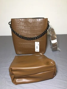 Brand New With Tags Massini BRE 2 PC SOFT BUCKET Brown Shoulder Purse MSRP $40! - Picture 1 of 9