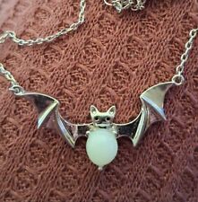 Silver Vaseline Uranium Glass Pendant Necklace Bat
