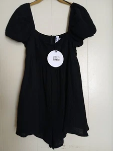 Princess Polly Short Sleeve Lorna Romper In Black Size 4 Lined 100% Cotton New - Picture 1 of 15