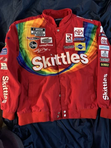 Authentic Kyle Busch JH Design Skittles Full Snap Red Cotton Jacket Cover