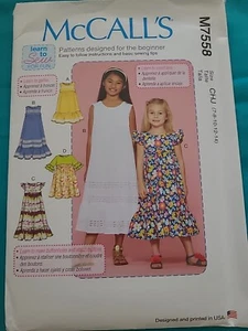 MCCALLS SEWING PATTERN 7558 GIRLS 7-14 EASY RAISED WAIST DRESS, MAXI, HEM RUFFLE - Picture 1 of 4