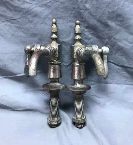 Antique Pair Nickel Brass Hot & Cold Peck bros & Co NY Sink Faucets Old 1135-23B Cover