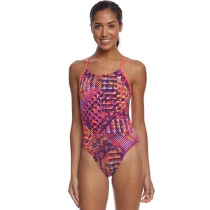 TYR Girls Machu Cutoutfit One Piece Swimsuit Open Back Purple Colorful 28 - Picture 1 of 10