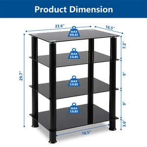 4-Tiers Media TV Stand Audio Video Tower for TV/Xbox/Gaming Consoles, Black - Picture 1 of 9