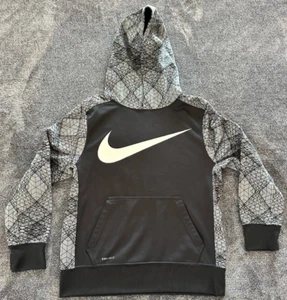Boy's Nike Dri-Fit Grey White Logo Geometric Hoodie With Pockets Sz Medium - Picture 1 of 7