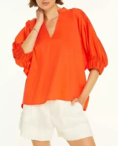 HARSHMAN Medina Blouse Top Plus Sz 3X ORANGE CORAL 100% Cotton Hi Low Hem $225 - Picture 1 of 7