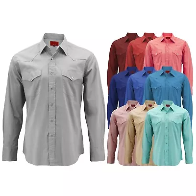 Men's Pearl Snap Button Long Sleeve Western Stretch Cowboy Dress Shirt - Image 1 of 2