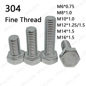 Fine Thread 304 Stainless Steel Hexagon Bolts Hex Head Screws M6 M8 M10 M12 M16 - Picture 1 of 6