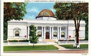 Roswell P. Flower Memorial Library, Washington St., Watertown, New York Postcard - Picture 1 of 2