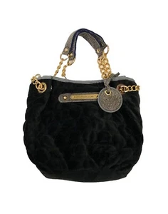 Juicy Couture Quilted Bag Chocolate Black Velour Satchel Chain Strap Y2K Purse - Picture 1 of 14
