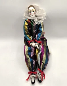 Porcelain Doll Harlequin Doll Crafter Classic Clown Jester 1983 Tag 18" - Picture 1 of 11