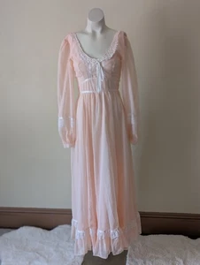 Vintage Gunne Sax Cottage Maxi Dress 7 Pink Voile Prairie Core Lace Romantic - Picture 1 of 15