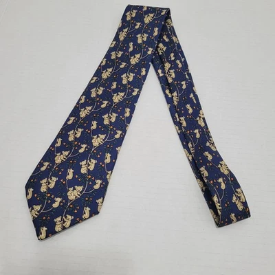 Corbata para hombre Hermes Koala osos abrazando árboles azul/seda bronceada 7597 SA Foto 1 de 4