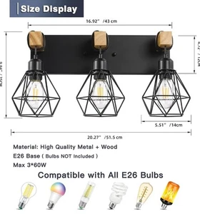 Farmhouse Rustic Bathroom Vanity Light Fixtures, 3-Light Wood Light Over Mirror - Picture 1 of 6