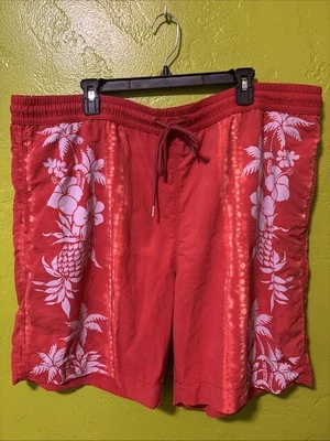 Tommy Bahama Relax XXL Lace Up Floral Orange and White Mesh Lined Swim Trunks - Image 1 of 4