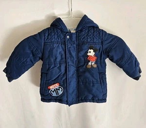 Disney Baby 12 18 Month Navy Hooded Puffer Coat Insulated Zipper Snap Winter - Foto 1 di 10