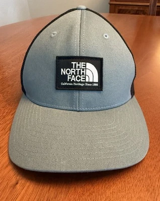 North Face Hat Unisex Size S-M Blue Gray Black Trucker Baseball Mesh Flexfit - Image 1 of 4