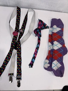 Nerd Kostüm Kinder Erwachsene Fliege Hosenträger Socken gepunktet Einheitsgröße - Bild 1 von 9