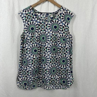 Merona Blue Green Geo Print Mod Coastal Sleeveless Top Womens Size XL Summer - Image 1 of 4