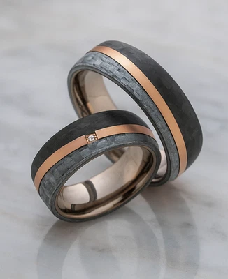 Trauringe Titan Carbon Diamant - Partnerringe Eheringe Verlobungsringe + Gravur - Bild 1 von 4