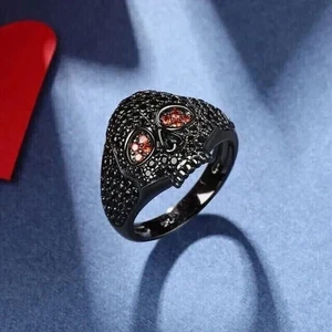 3Ct Round Cut Simulated Pink Sapphire Skull Halloween Ring 14k Black Gold Plated - Picture 1 of 9
