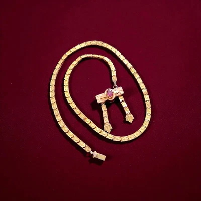 Cadena de libro victoriana Lariat oro reliquia “dinero viejo” broche colgante rubí raro Foto 1 de 4