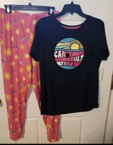 New with Tags Womens Pajamas set small 6 CANT ADULT TODAY black Pink - Picture 1 of 4