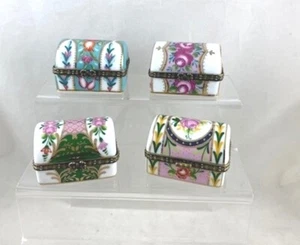 TRINKET BOX MINI CERAMIC TRINKET BOX HAND PAINTED GOLD TRIM  16519 7A - Picture 1 of 11